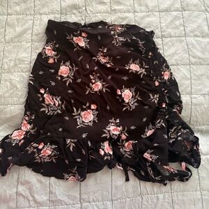 H&M Black Skater Skirt with Pink Rose Print